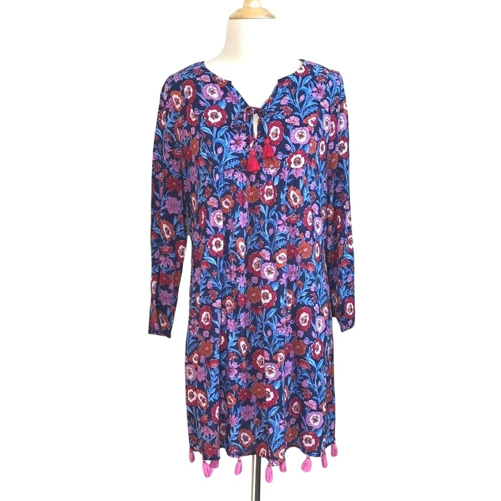 VINEYARD VINES Women Small Blue Red Floral Cotton Modal 2023 Dress Lightweight